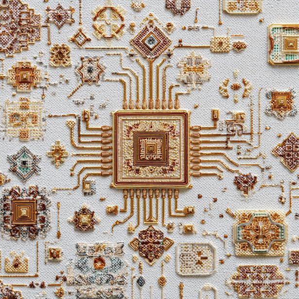 AI-generated embroidered textile motif 1