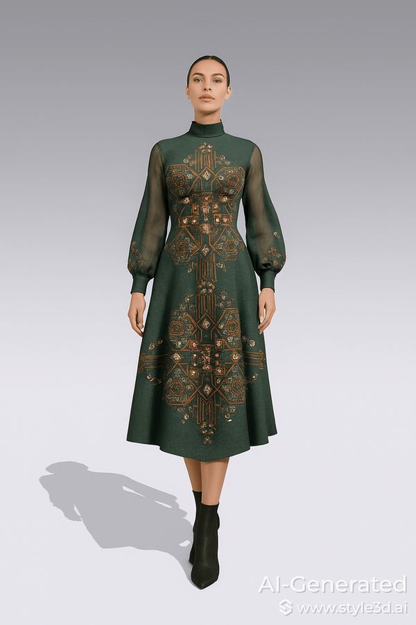 Style 3D rendered gown with ruffled trim