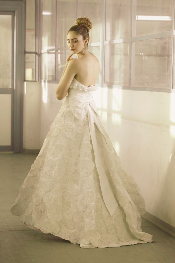 Rosanova — grand bridal gown with layered paper roses and train
