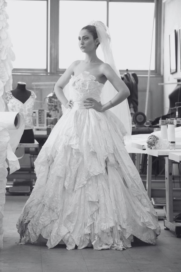 Studio fitting of a Paperita gown