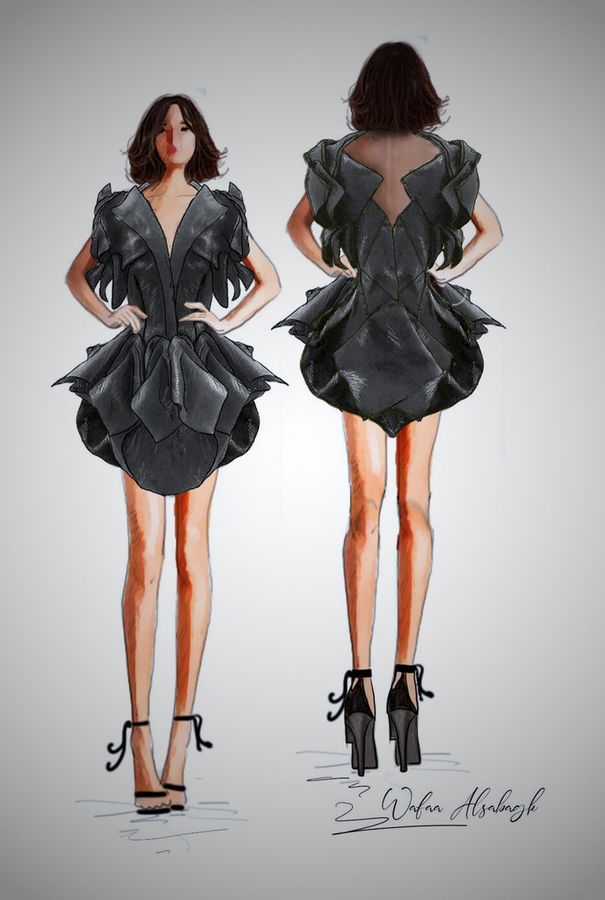 Finished petal-form garment, front view